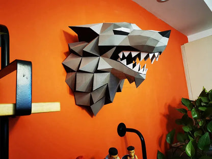 Escultura de pared de origami de 36 cm, lobo de papel 3D para armar.