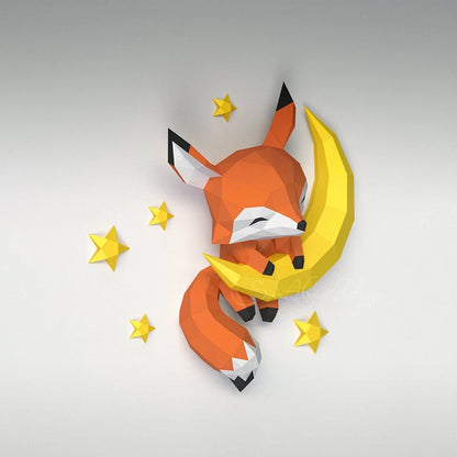 66cm Origami Wall Sculpture 3D Paper Moon Fox to Assemble DIY 