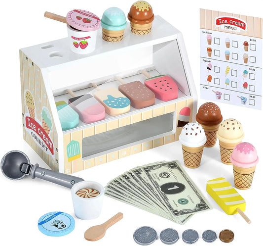 Jouet Stand de Glaces et Accessoires en Bois Montessori