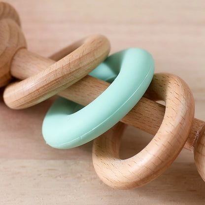 Juguete de dentición para bebé de madera y silicona, sonajero masticable