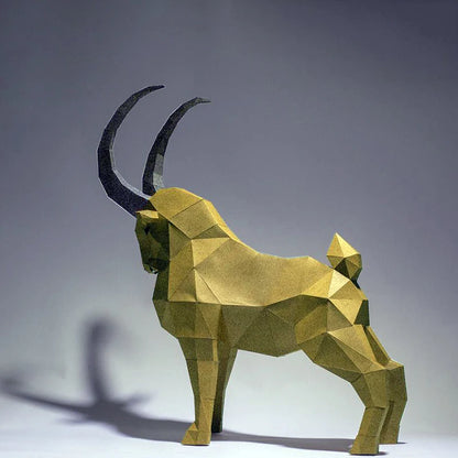 3D Paper Origami Ibex Statue Sculpture to Assemble DIY