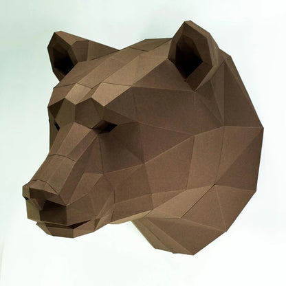 Escultura de pared de origami 44 cm Oso marrón en papel 3D para montar DIY