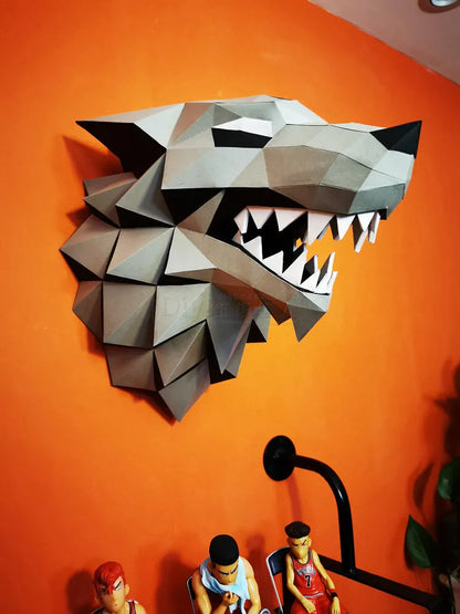 Escultura de pared de origami de 36 cm, lobo de papel 3D para armar.