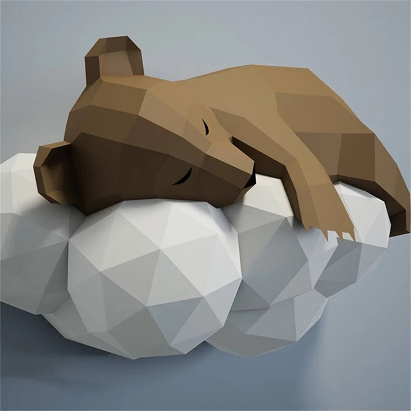 Escultura de pared de origami 60 cm Oso Nube de Papel 3D para Montar DIY