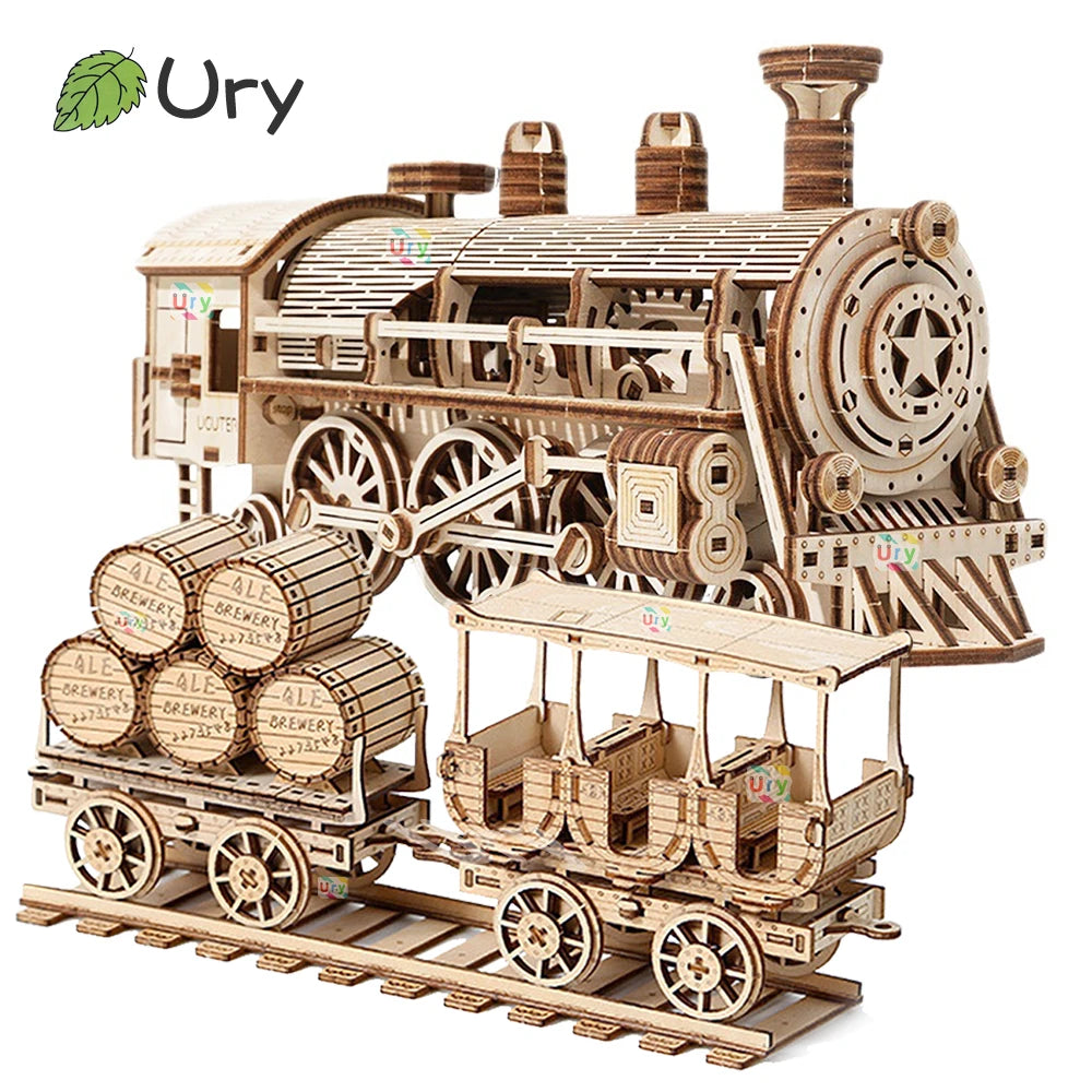 Trenes y vagones de locomotora de madera en 3D