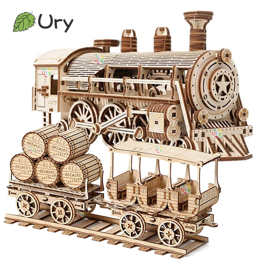 Trenes y vagones de locomotora de madera en 3D