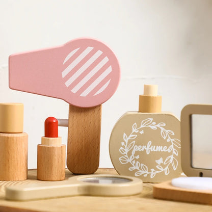 Wooden Makeup Kit Toys Hairdressing 12
