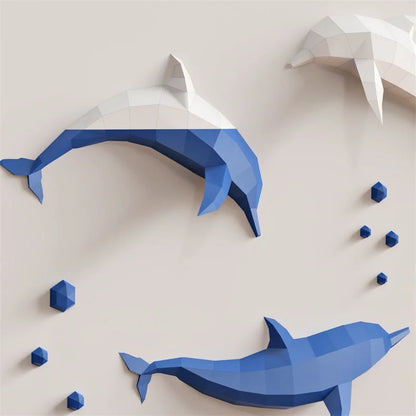 113cm Origami Wall Sculpture 3D Paper Dolphins to Assemble DIY