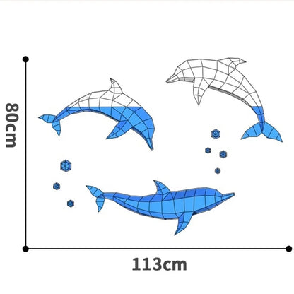 113cm Origami Wall Sculpture 3D Paper Dolphins to Assemble DIY