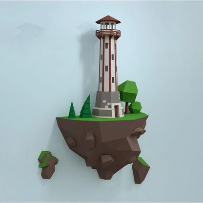 Escultura de pared de origami de 54 cm, faro de papel 3D para montar.