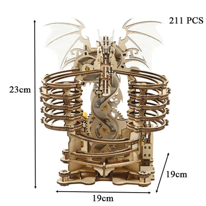 Rompecabezas de canicas de dragón mecánico y eléctrico de madera en 3D