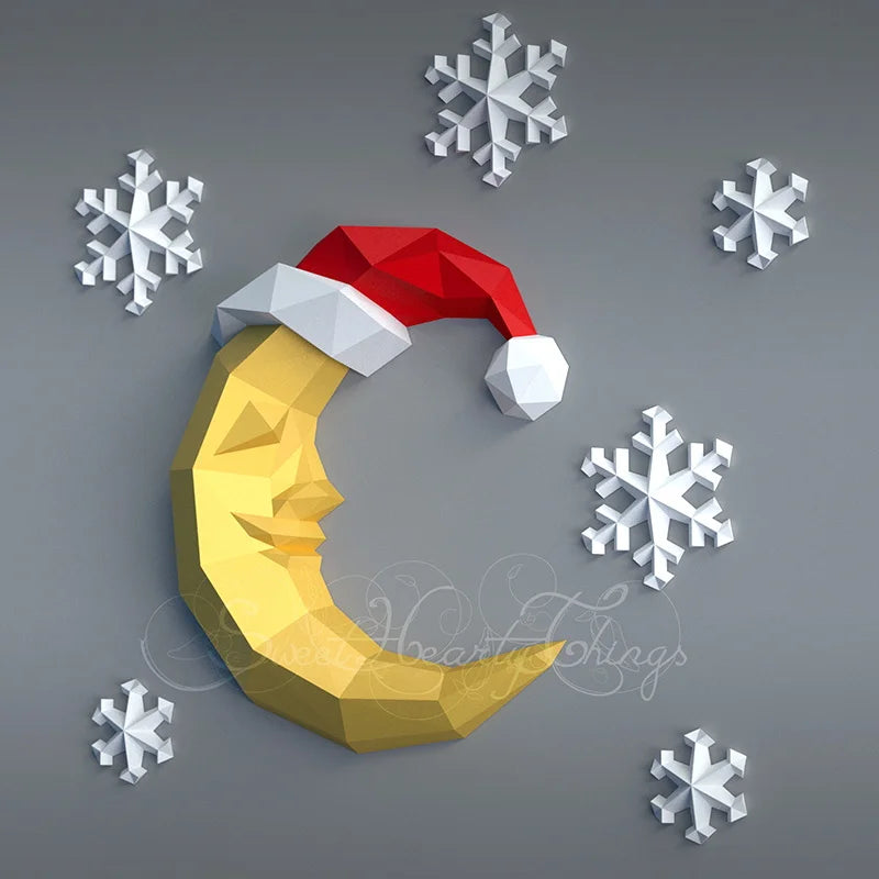 61cm Origami Wall Sculpture Moon Snowflakes Christmas 3D Paper DIY Assembly
