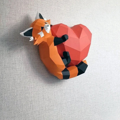 Escultura de pared de papel 3D de panda rojo de origami de 50 cm para armar.