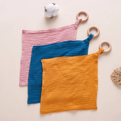 Wooden and Cotton Baby Bib Rattle
