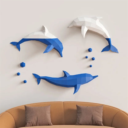 113cm Origami Wall Sculpture 3D Paper Dolphins to Assemble DIY