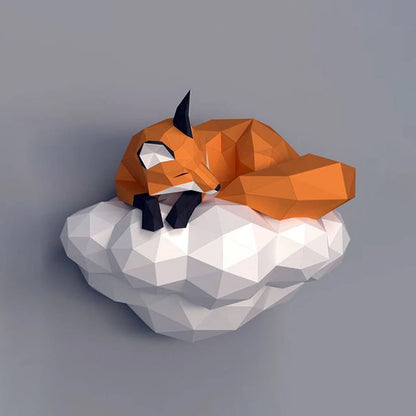 Origami Wall Sculpture 44 cm Fox Cloud 3D Paper DIY Assembly 