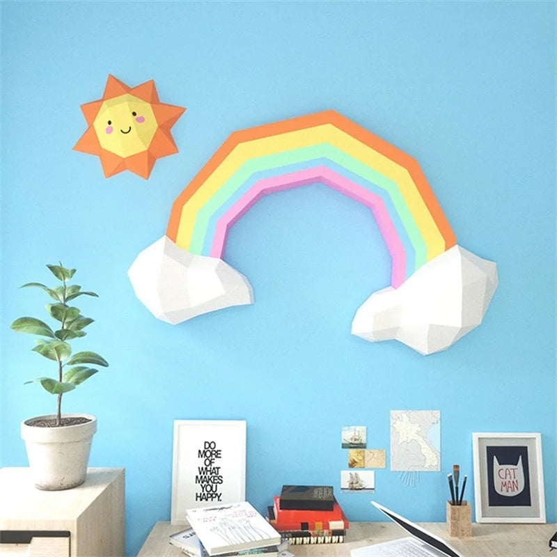 60cm Origami Wall Sculpture Rainbow Sun 3D Paper DIY Assembly