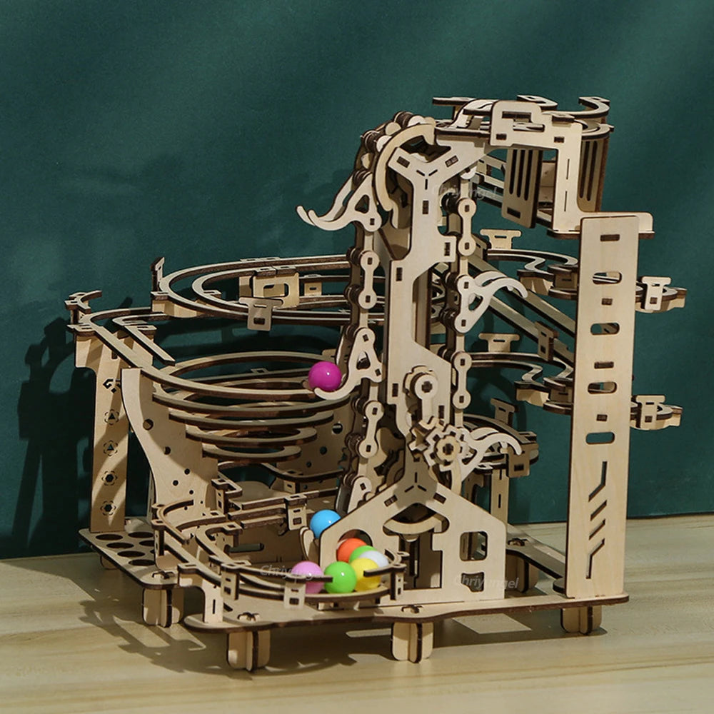 Rompecabezas de madera 3D Carrera de canicas mecánica