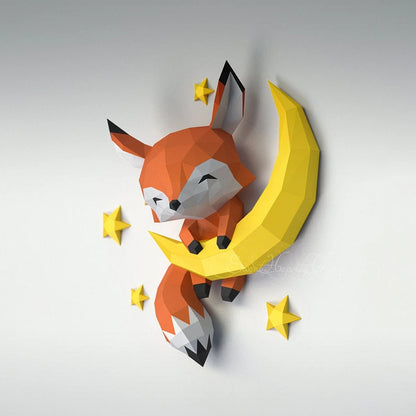 66cm Origami Wall Sculpture 3D Paper Moon Fox to Assemble DIY 