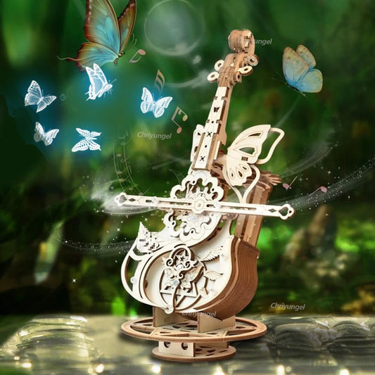Rompecabezas de madera 3D Violín Caja de música mecánica y eléctrica
