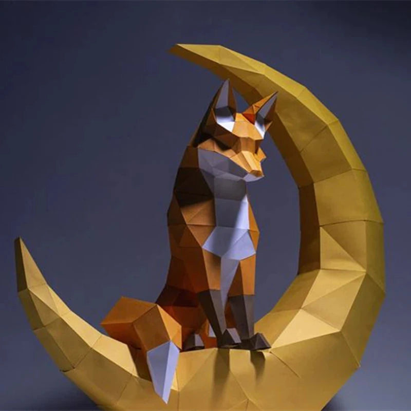 60cm Origami Wall Sculpture 3D Paper Moon Fox to Assemble DIY