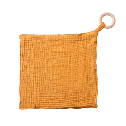 Wooden and Cotton Baby Bib Rattle