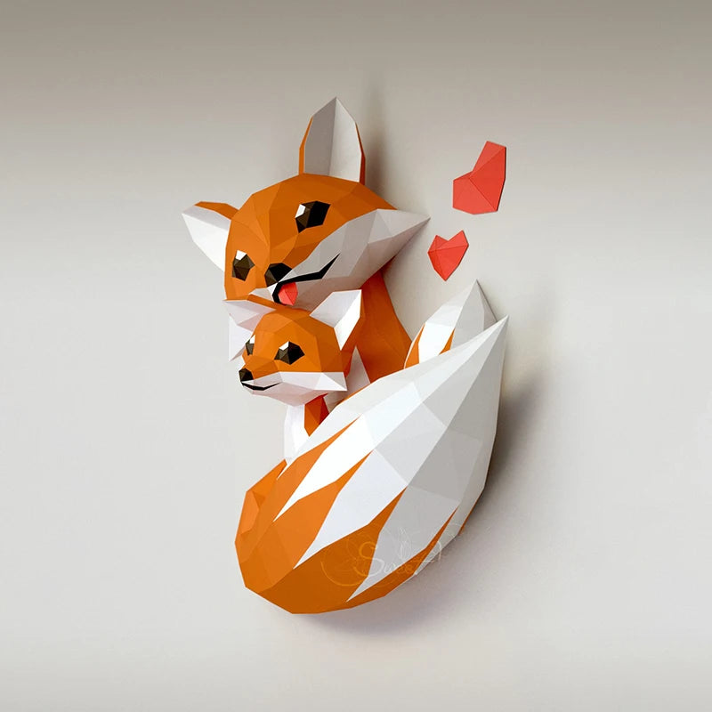 60cm Origami Wall Sculpture 3D Paper Foxes to Assemble DIY