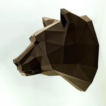 Escultura de pared de origami 44 cm Oso marrón en papel 3D para montar DIY