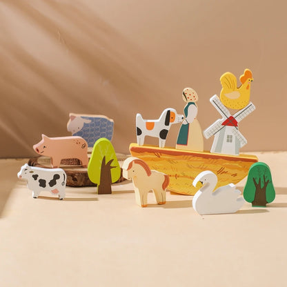 Montessori Wooden Animal Building and Balancing Game