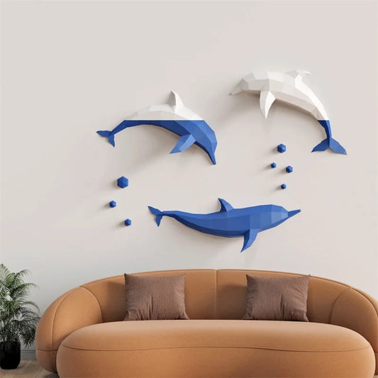 113cm Origami Wall Sculpture 3D Paper Dolphins to Assemble DIY