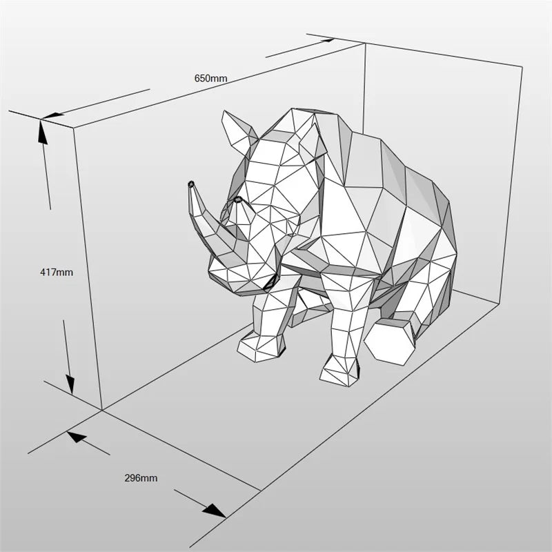 Estatua de rinoceronte de origami 3D de 65 cm para montar.