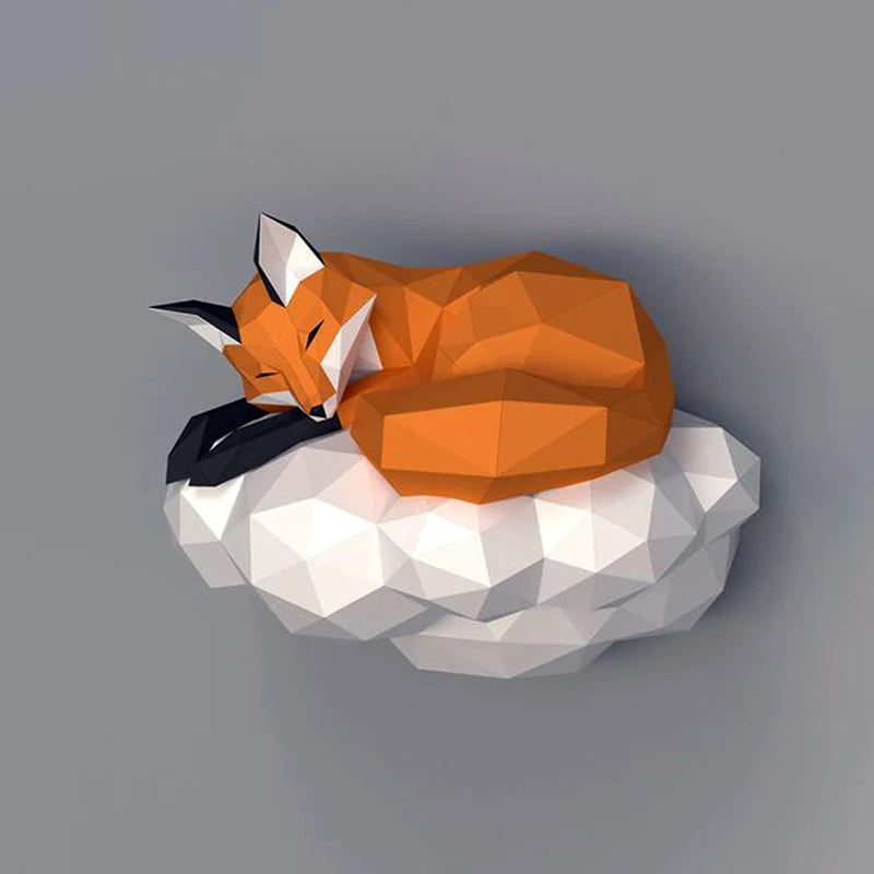 Origami Wall Sculpture 44 cm Fox Cloud 3D Paper DIY Assembly 