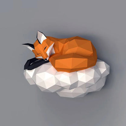 Origami Wall Sculpture 44 cm Fox Cloud 3D Paper DIY Assembly 