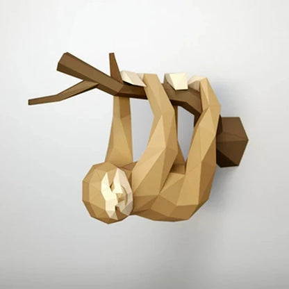 Escultura de pared de origami de 36 cm, perezoso de papel 3D para armar.
