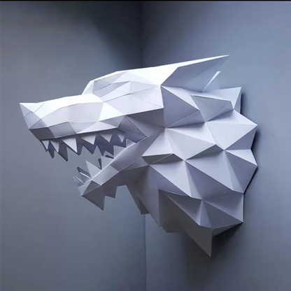 Escultura de pared de origami de 36 cm, lobo de papel 3D para armar.