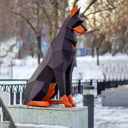 100 cm Origami Doberman Dog 3D Paper Sculpture to Assemble DIY