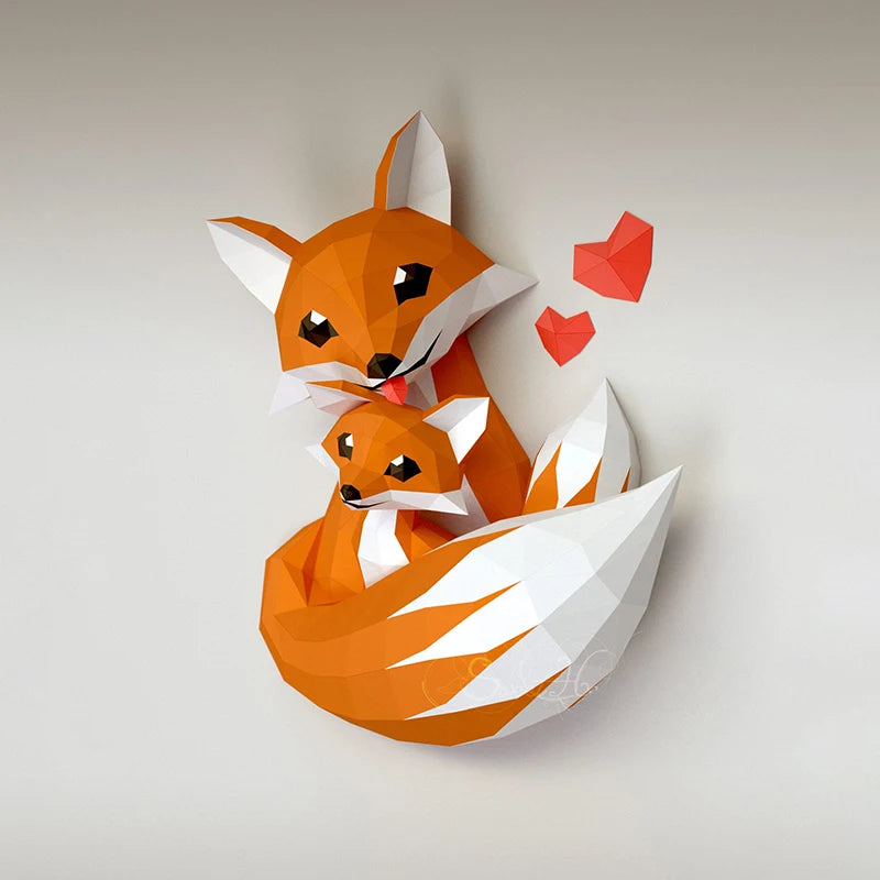 60cm Origami Wall Sculpture 3D Paper Foxes to Assemble DIY