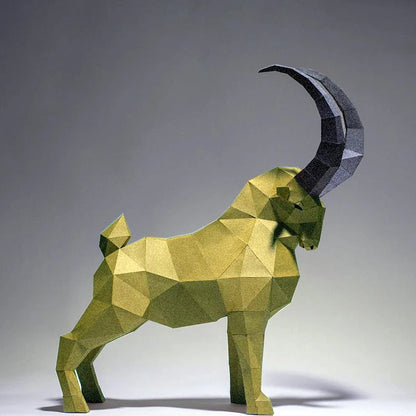 3D Paper Origami Ibex Statue Sculpture to Assemble DIY