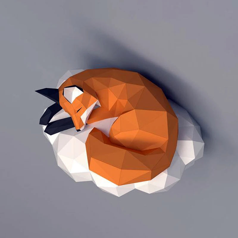 Origami Wall Sculpture 44 cm Fox Cloud 3D Paper DIY Assembly 