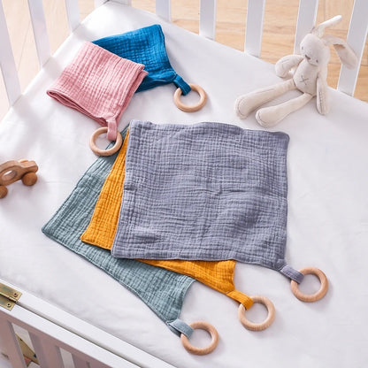 Wooden and Cotton Baby Bib Rattle