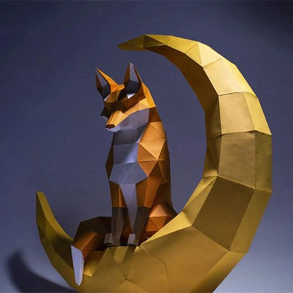 60cm Origami Wall Sculpture 3D Paper Moon Fox to Assemble DIY