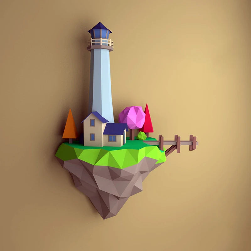 Origami Wall Sculpture 69 cm 3D Paper Lighthouse to Assemble DIY