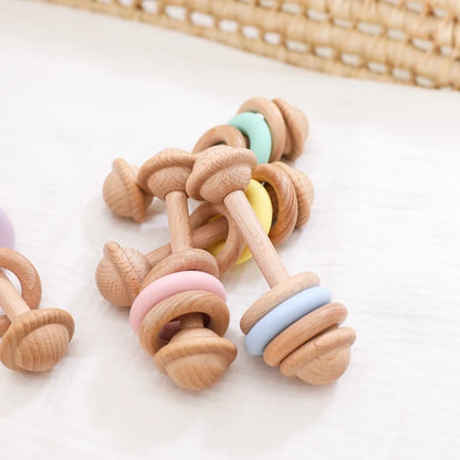 Juguete de dentición para bebé de madera y silicona, sonajero masticable