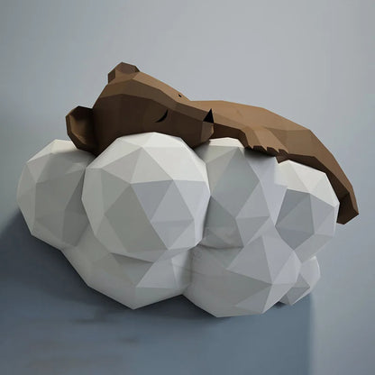 Escultura de pared de origami 60 cm Oso Nube de Papel 3D para Montar DIY