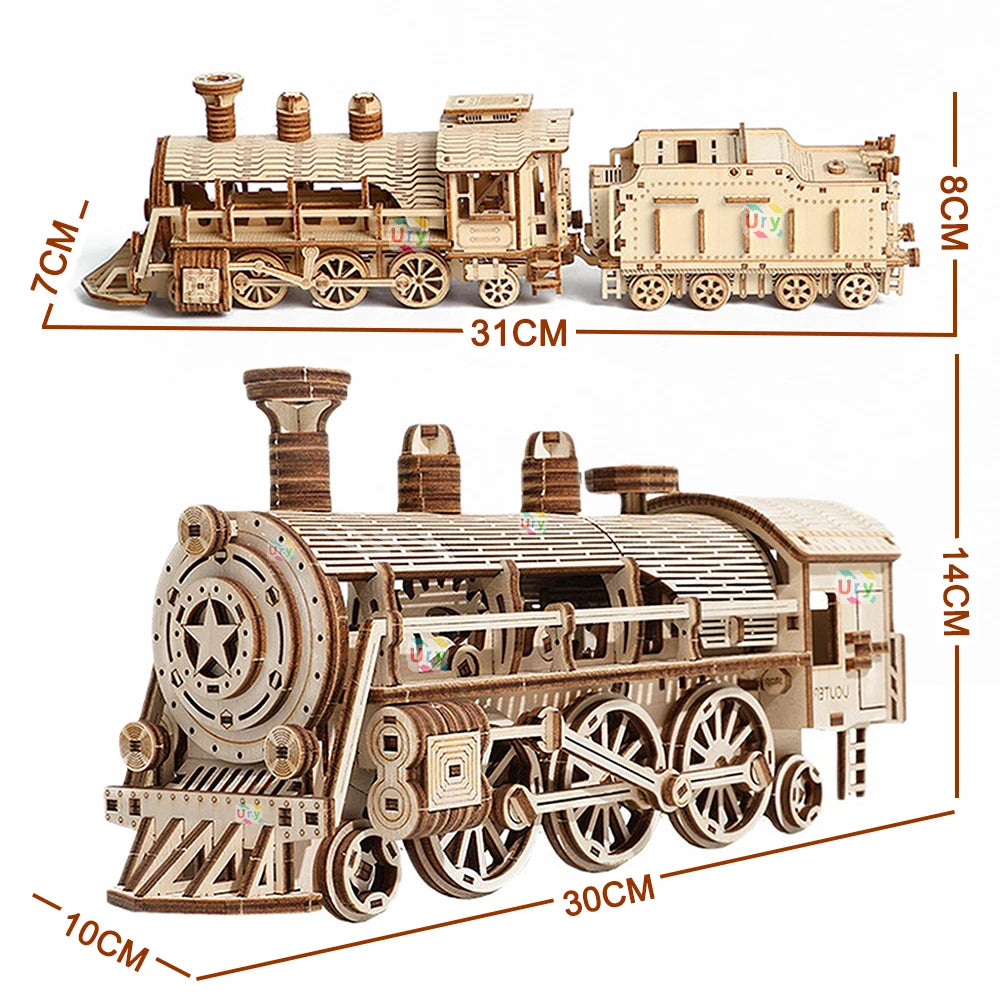 Trenes y vagones de locomotora de madera en 3D