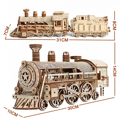 Trenes y vagones de locomotora de madera en 3D