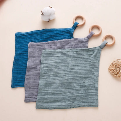 Wooden and Cotton Baby Bib Rattle