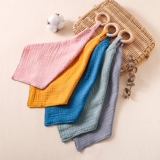 Wooden and Cotton Baby Bib Rattle