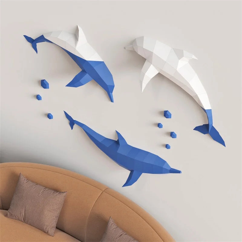 113cm Origami Wall Sculpture 3D Paper Dolphins to Assemble DIY