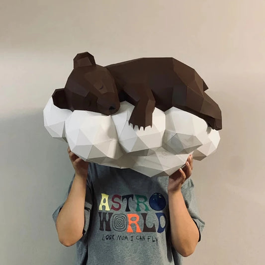 Origami Wall Sculpture 60 cm 3D Paper Cloud Bear to Assemble DIY